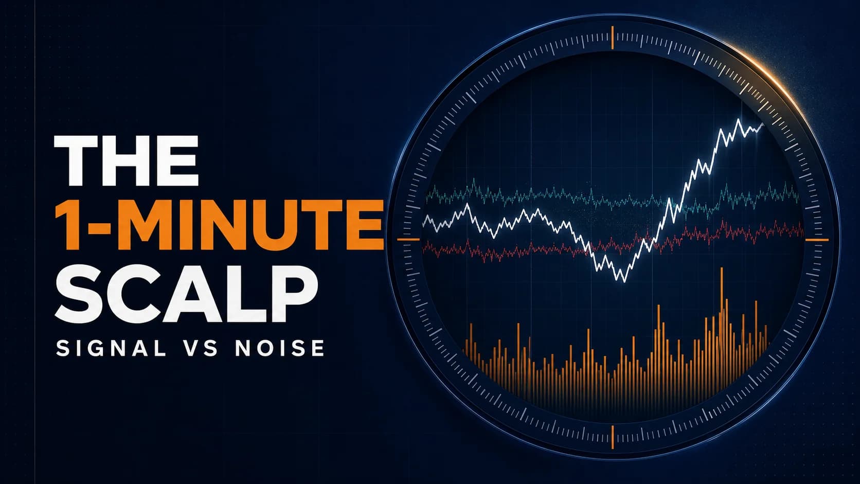 Premium 1-minute scalp strategy featured image illustrating genuine price signals, trading volume and bid-ask market noise.