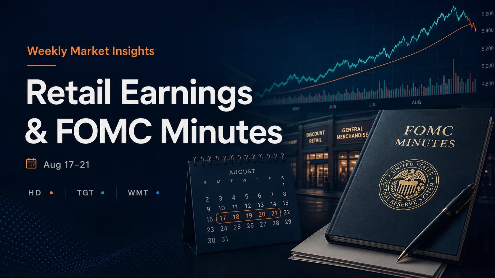 Featured image for Weekly Market Insights covering retail earnings from Home Depot, Target, and Walmart alongside FOMC minutes for the Aug. 17–21 trading week.