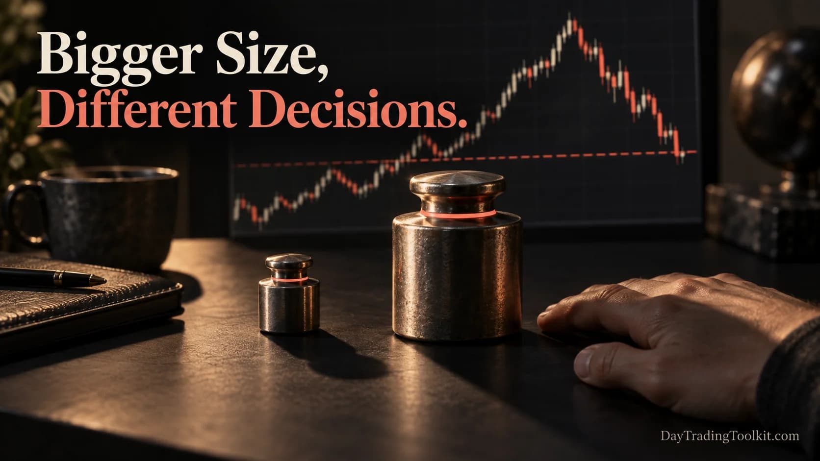 The same price movement is projected by two differently sized position blocks.