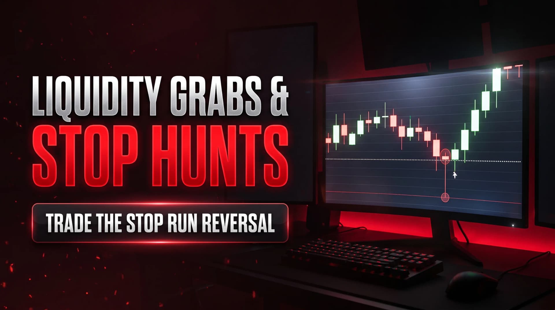 Liquidity grab and stop hunt strategy, with price wicking below a support line and reversing higher on a candlestick chart
