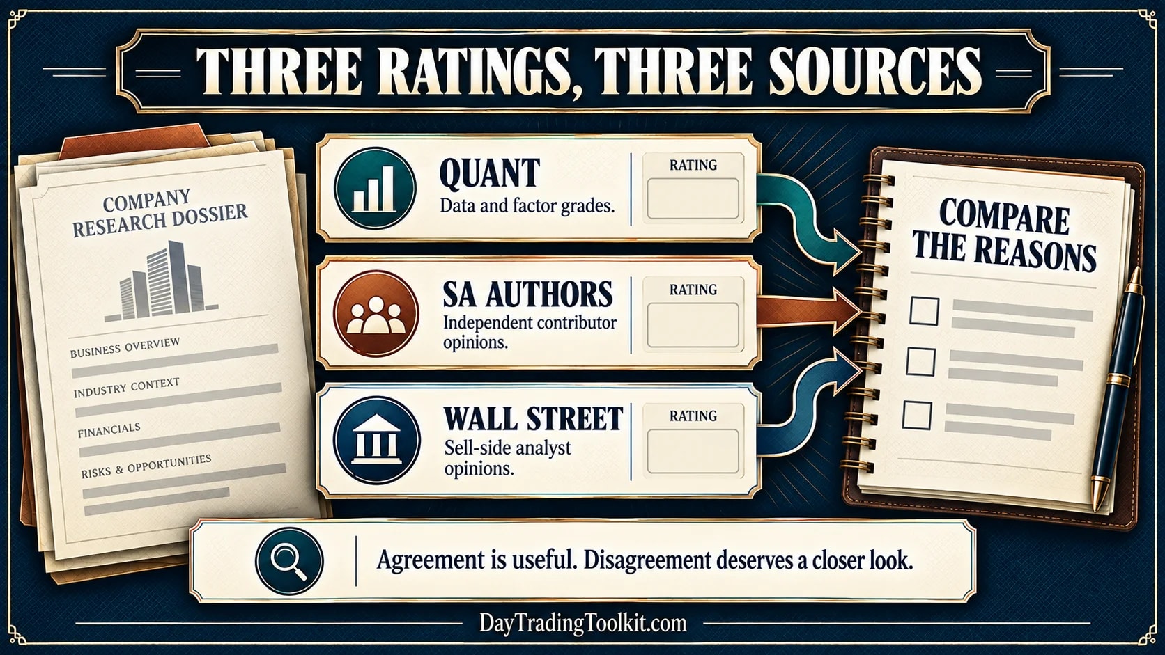 Seeking Alpha Quant, SA Authors, and Wall Street ratings come from distinct sources and are separate research inputs.