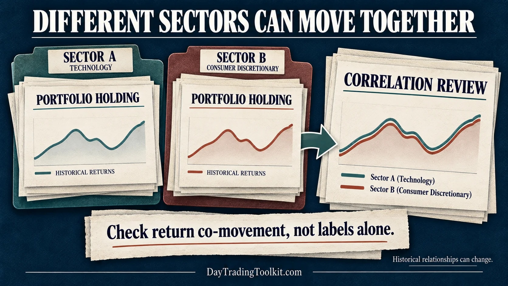 Two holdings from different sector folders show similar historical return paths in a Stock Rover correlation review.