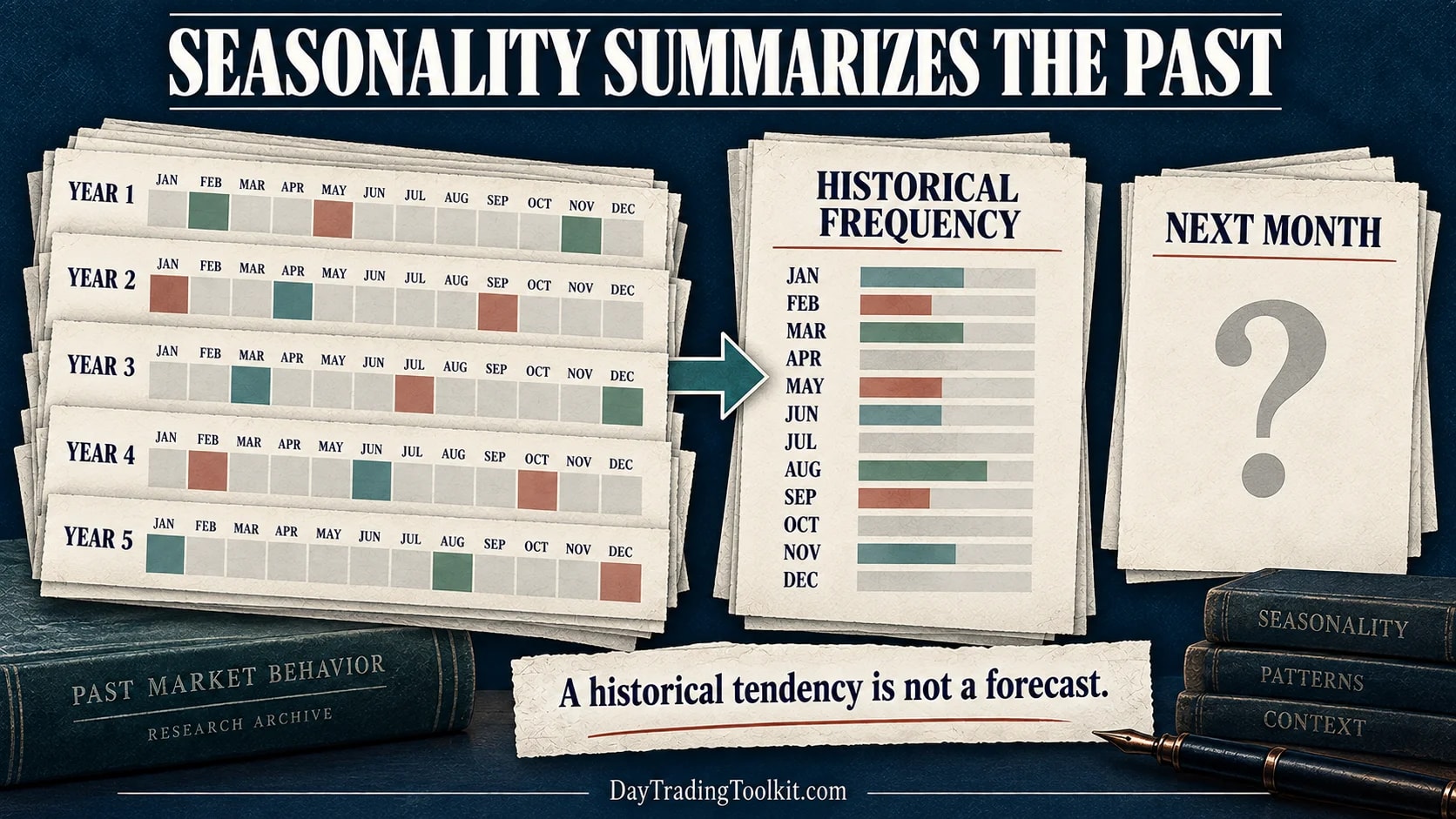 StockCharts seasonality diagram summarizes historical monthly observations and leaves the next month unknown.