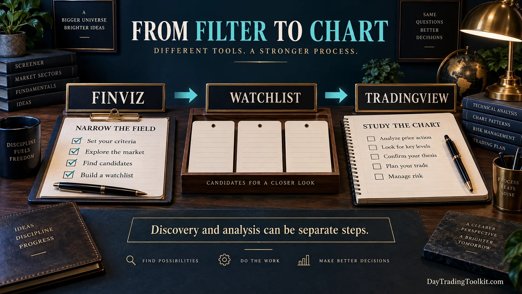 Finviz filtering candidates into a watchlist before TradingView chart study.