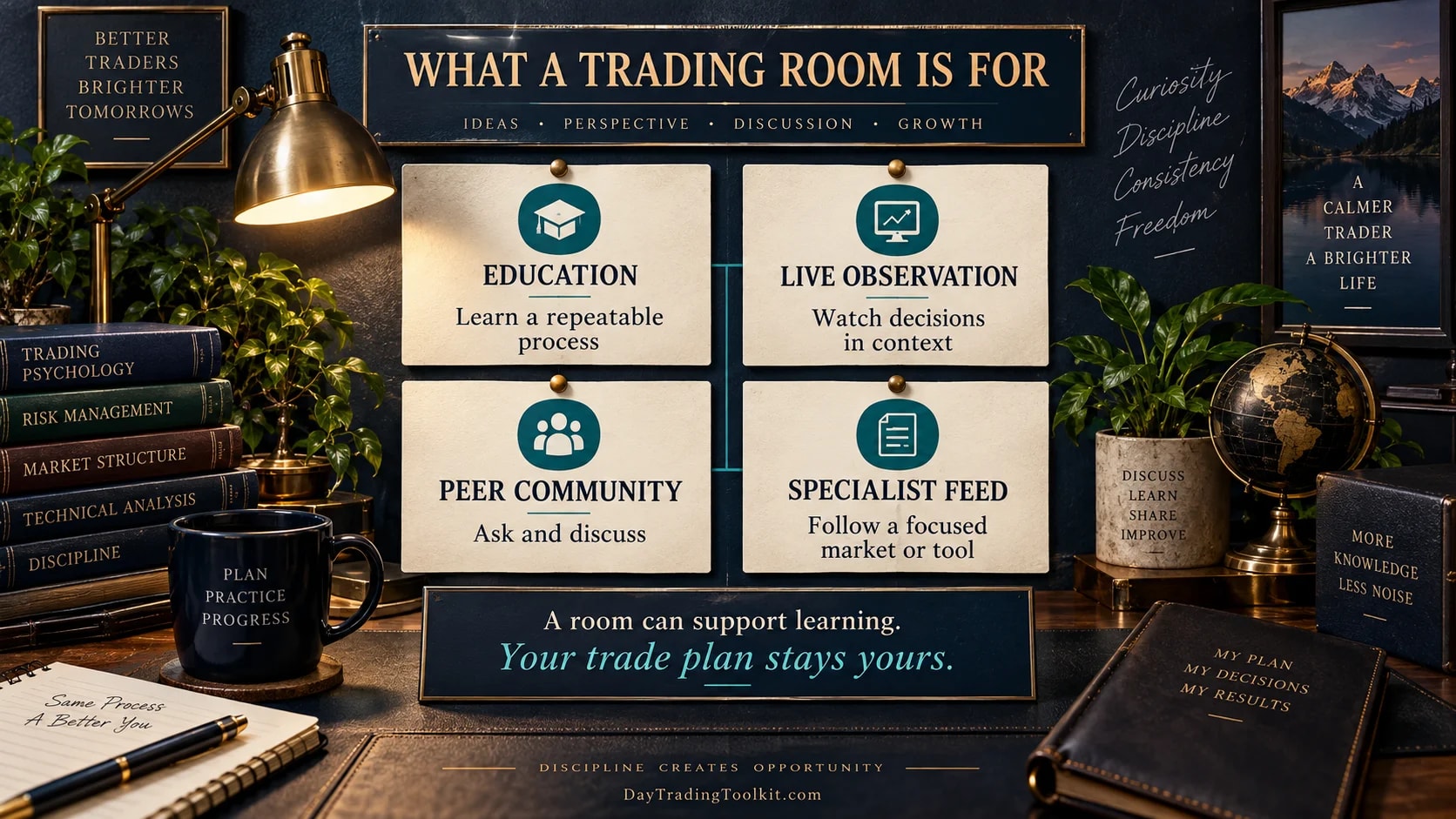 Four possible chat-room roles: education, live observation, peer community, and a specialist feed.