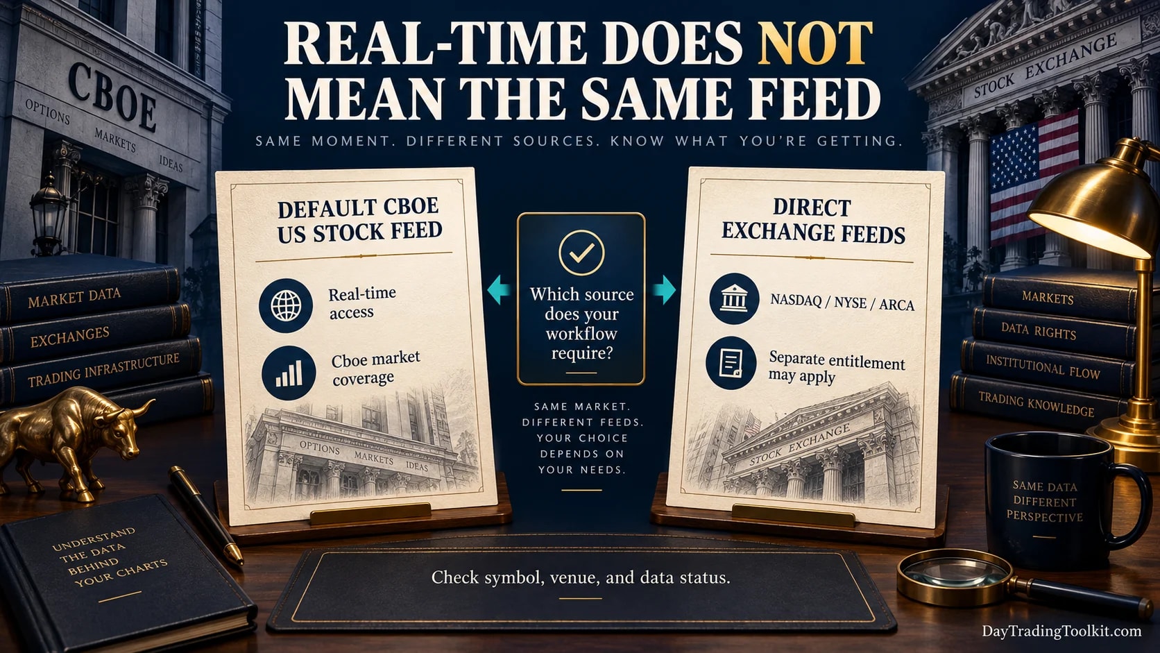 TradingView's default real-time Cboe feed is compared with optional direct exchange data.