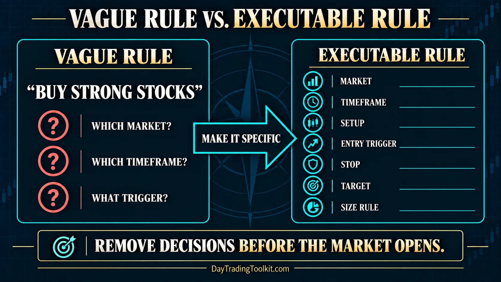Comparison of a vague trading idea with an executable trading rule