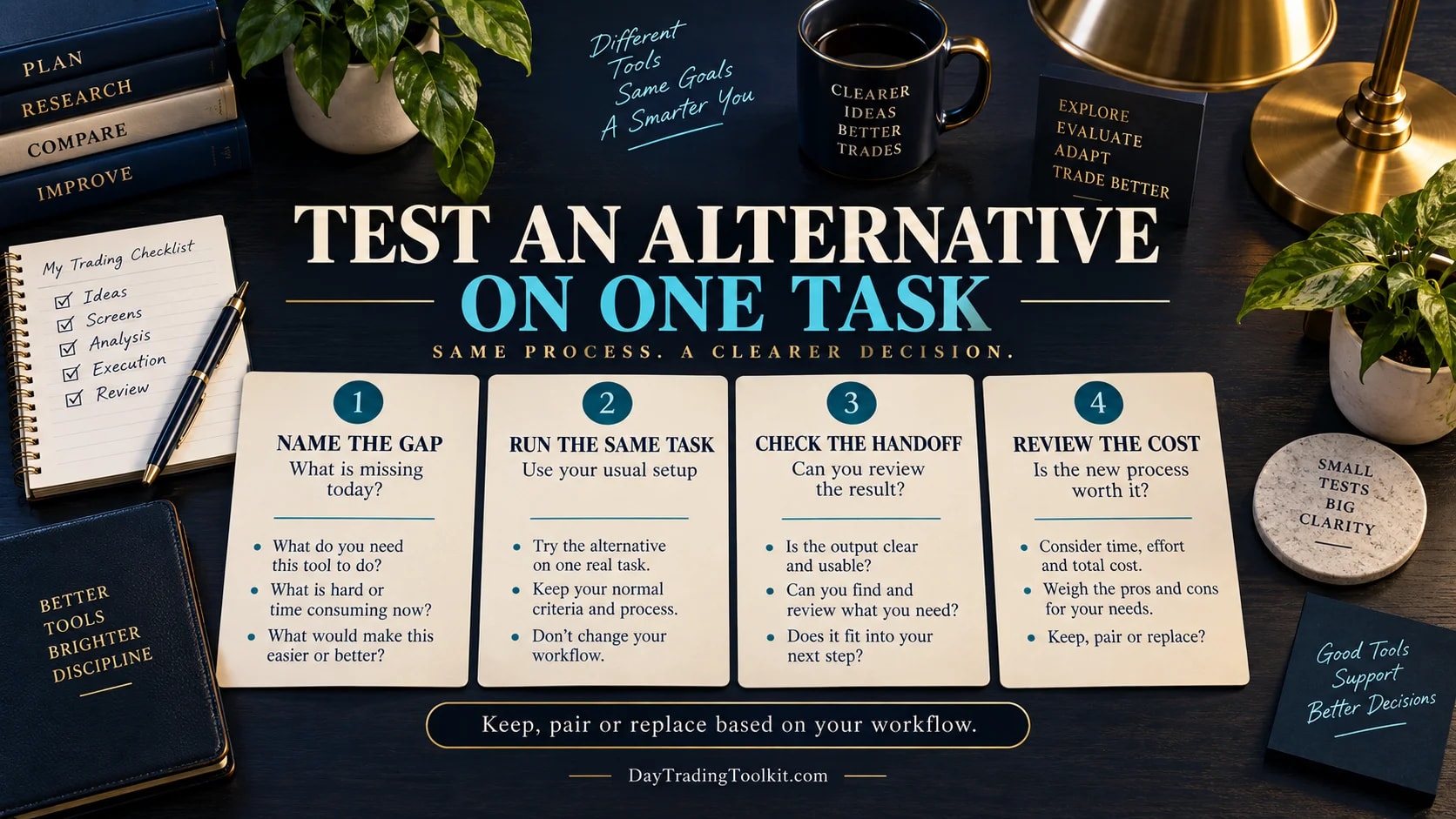 Four-step trial to name a gap, run the same task, check the handoff, and review cost.