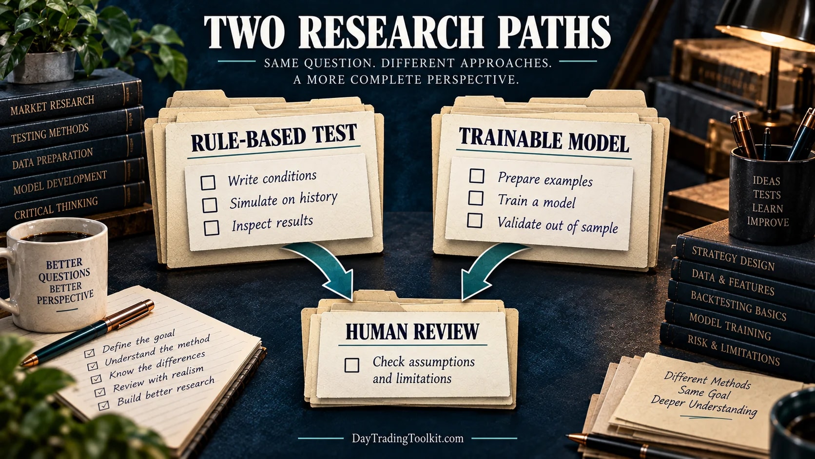 Rule-based historical test and trainable model are distinct research paths that both require human review.