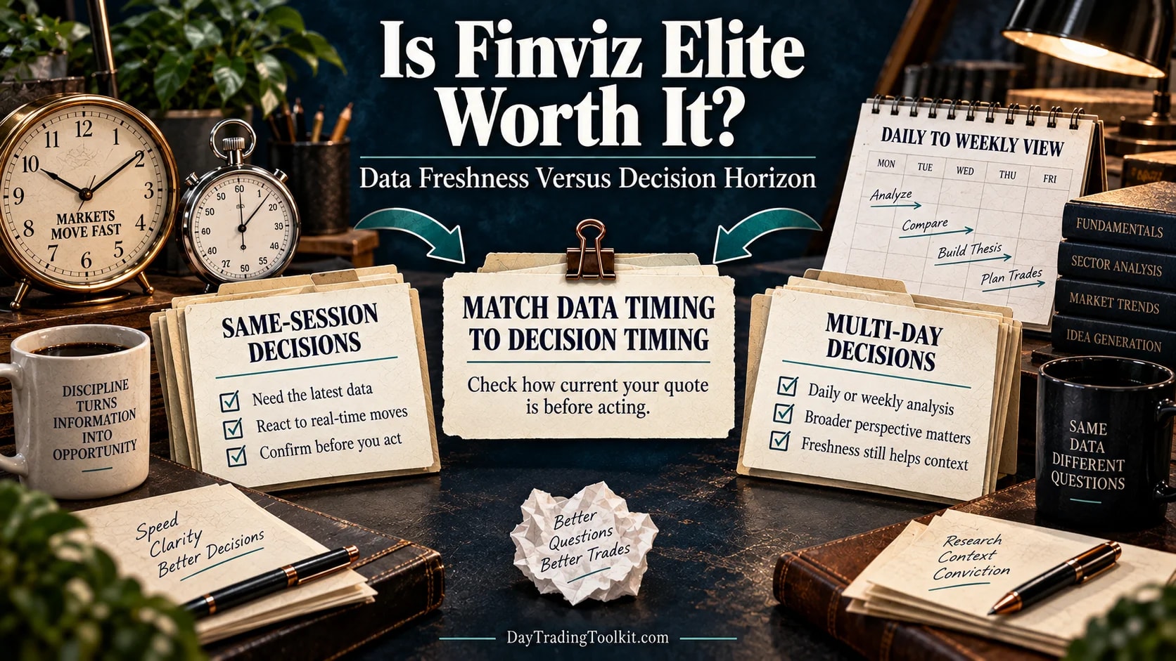 Same-session decisions require fresher market data than multi-day research decisions.