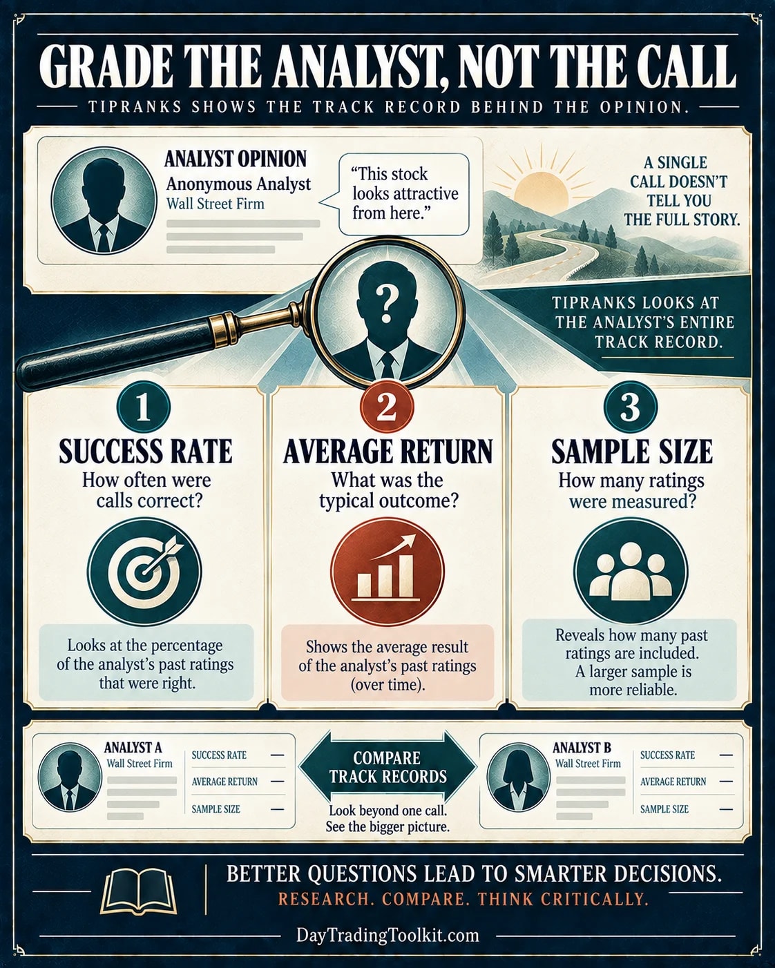 TipRanks analyst track-record schematic comparing success rate, average return, and number of measured ratings.