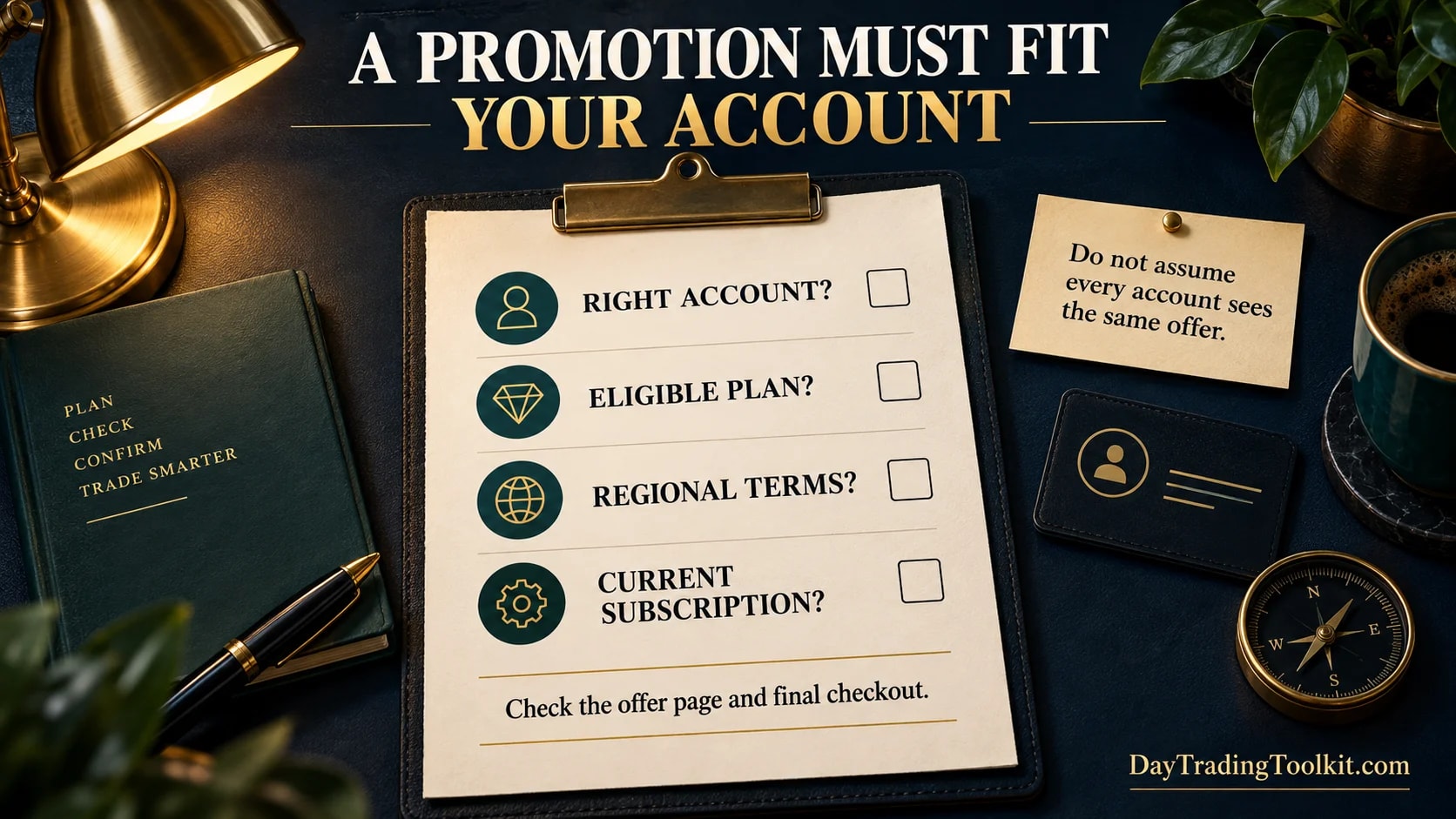 Checklist for account and plan eligibility for a TradingView offer.