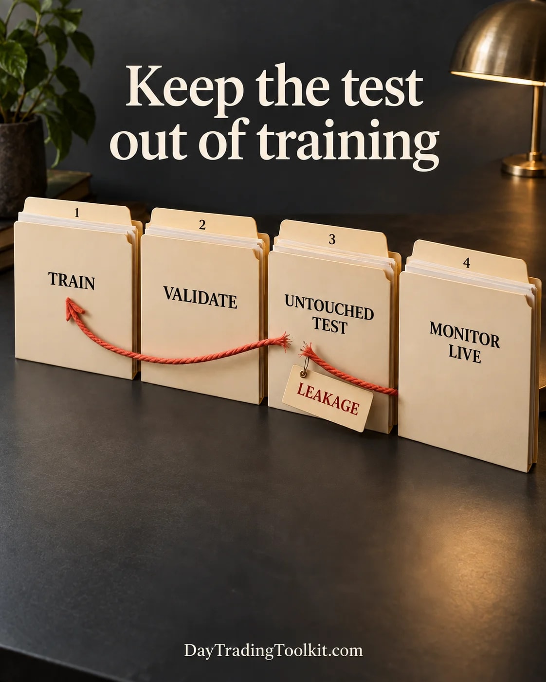 Chronological workflow separates training, validation, an untouched test and monitored deployment.