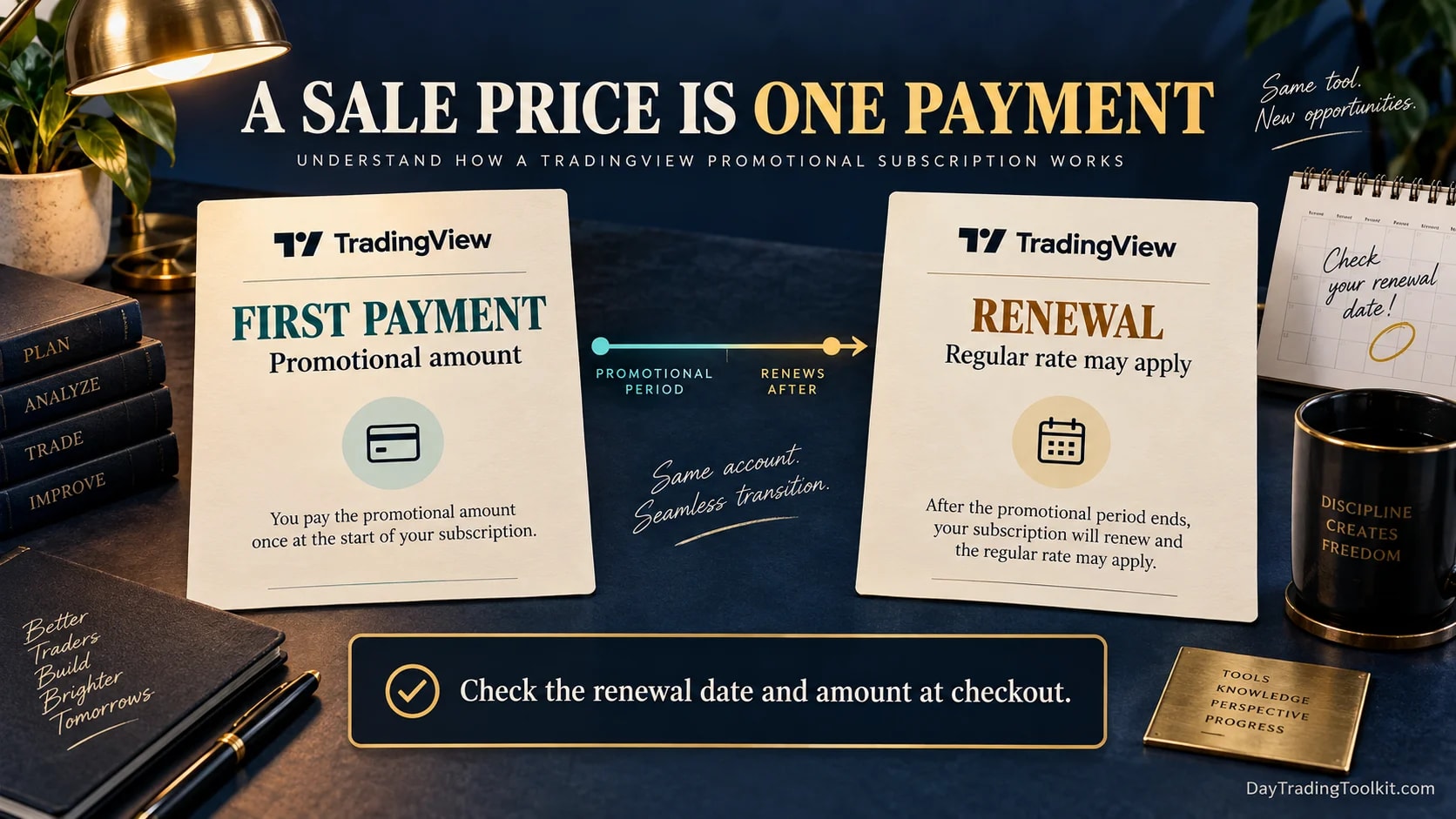 Promotional first payment compared with regular renewal.