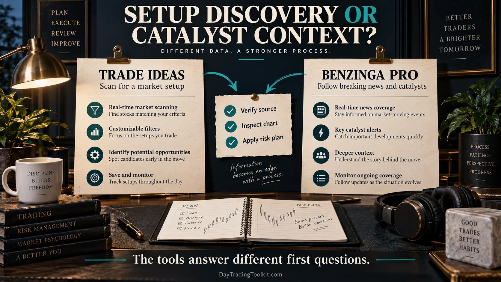 Trade Ideas setup discovery compared with Benzinga Pro news and catalyst context.