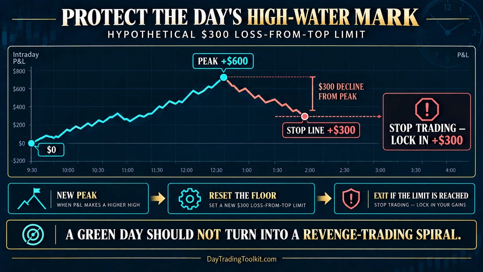 Intraday profit high-water mark with a loss-from-top stop line