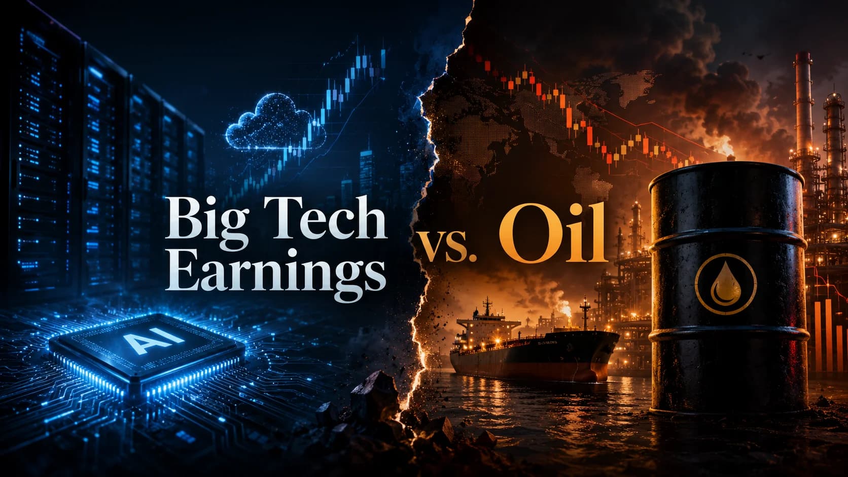 Big Tech earnings face oil-driven market volatility as AI stocks, crude prices, and Treasury yields shape the trading week.