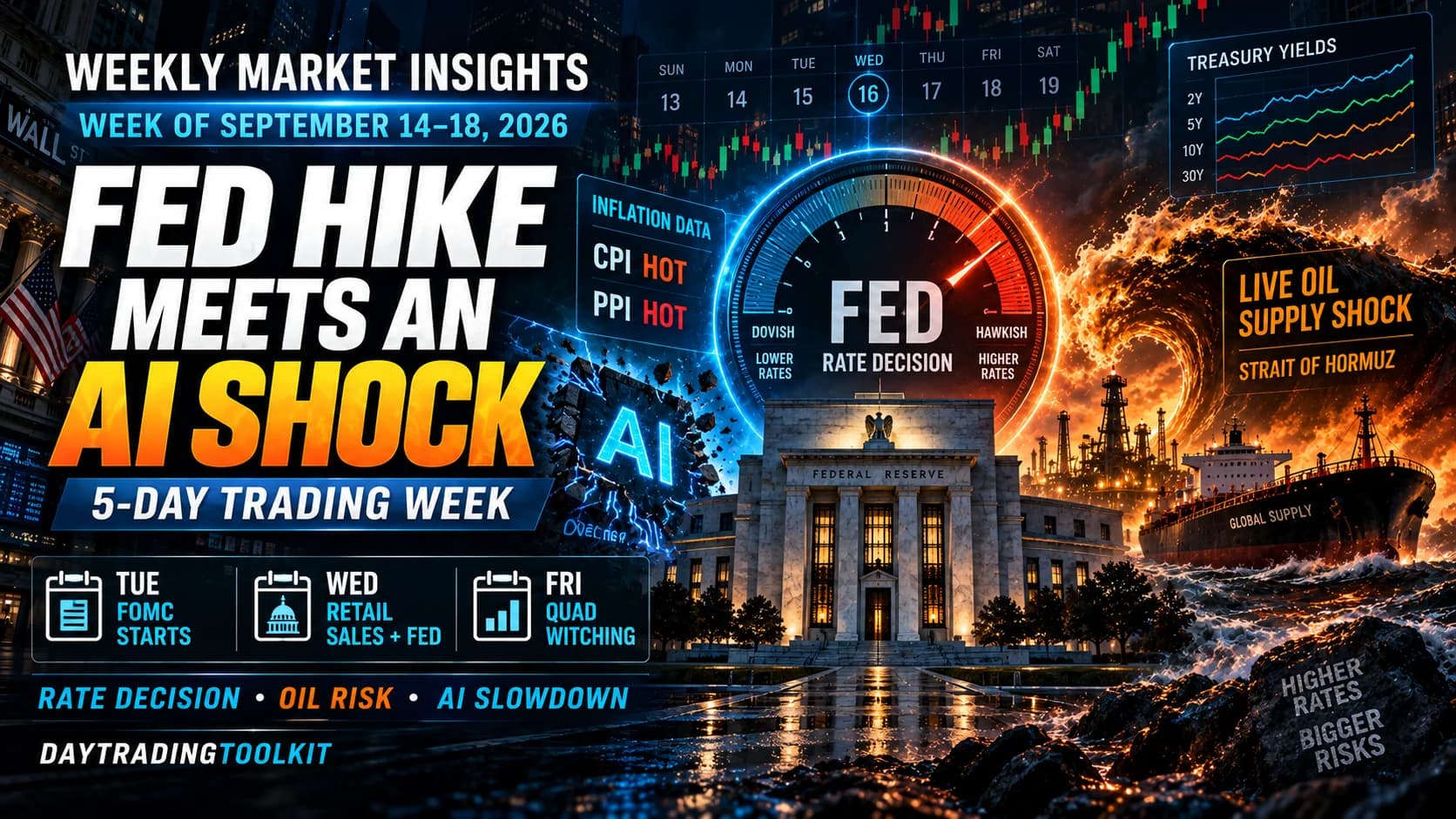 Weekly Market Insights September 14-18, 2026 featuring the Fed rate decision, AI slowdown concerns, and rising oil prices.