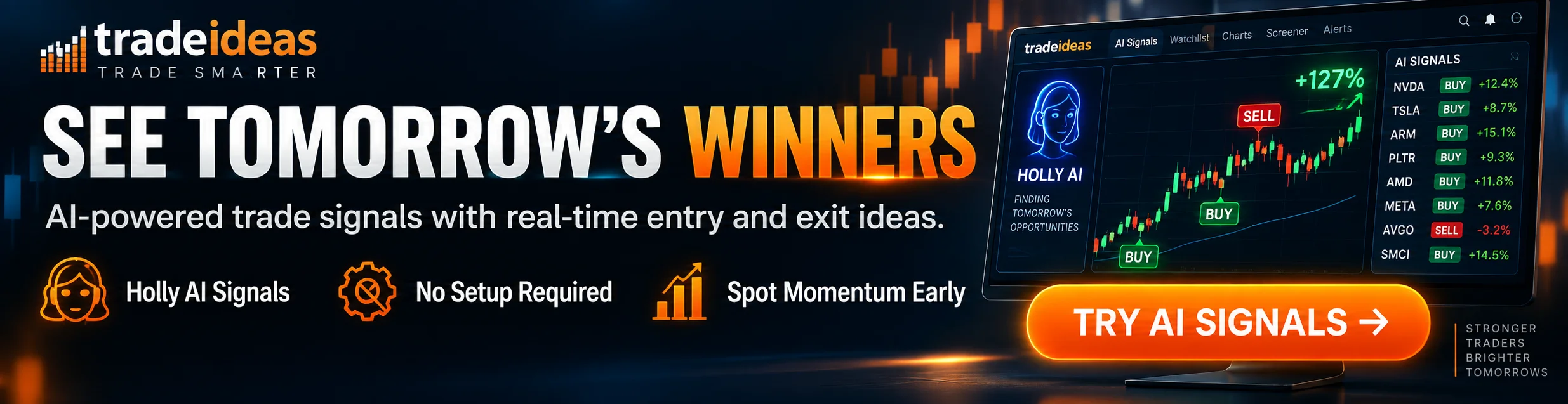 See tomorrow’s opportunities before the crowd. Trade Ideas’ Holly AI scans the market for real-time buy and sell signals, helping traders spot momentum and act on potential setups faster.