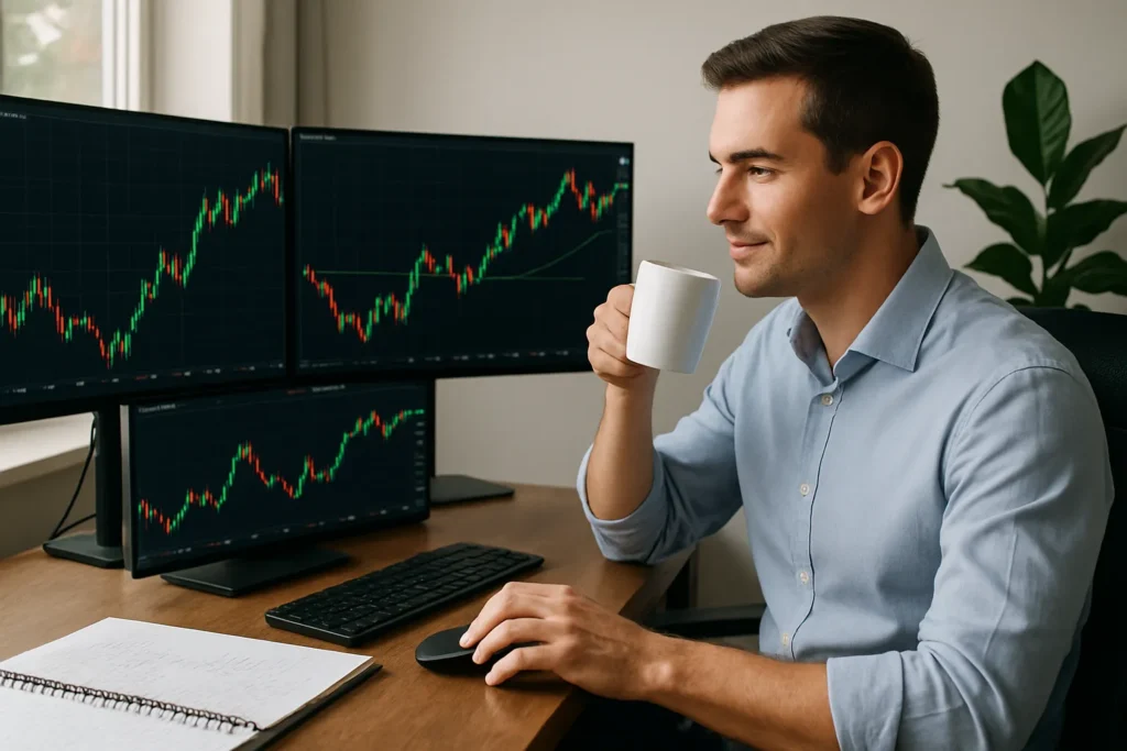 Confident trader executing strategy with calm discipline after thorough development and testing process