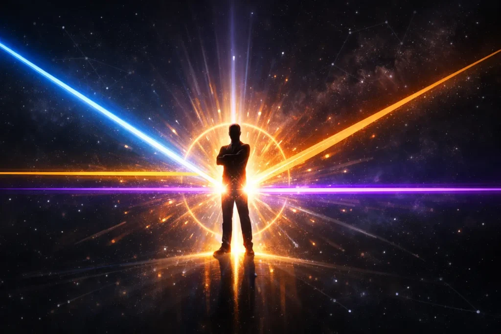 Multiple technical analysis signals converging at one point showing confluence with trendline, moving average, Fibonacci, and support levels