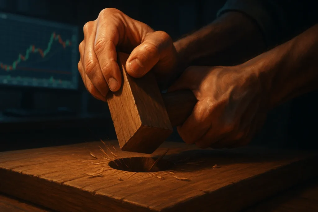 Square peg being forced into round hole representing trading strategy mismatch with trader personality and constraints