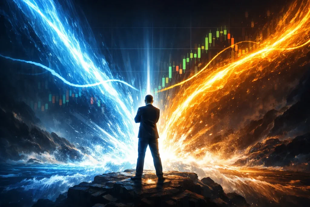 Two energy streams converging to form strong support zone representing VWAP and moving average confluence in day trading