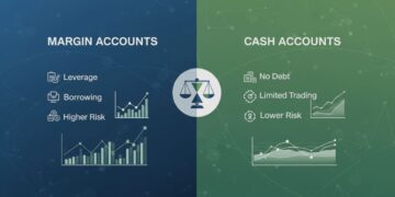 Side-by-side comparison chart showing margin vs cash accounts for day trading
