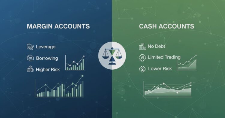Side-by-side comparison chart showing margin vs cash accounts for day trading