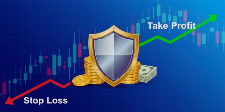 Trading chart with stop loss and take profit levels marked Shield protecting capital through stop loss strategy