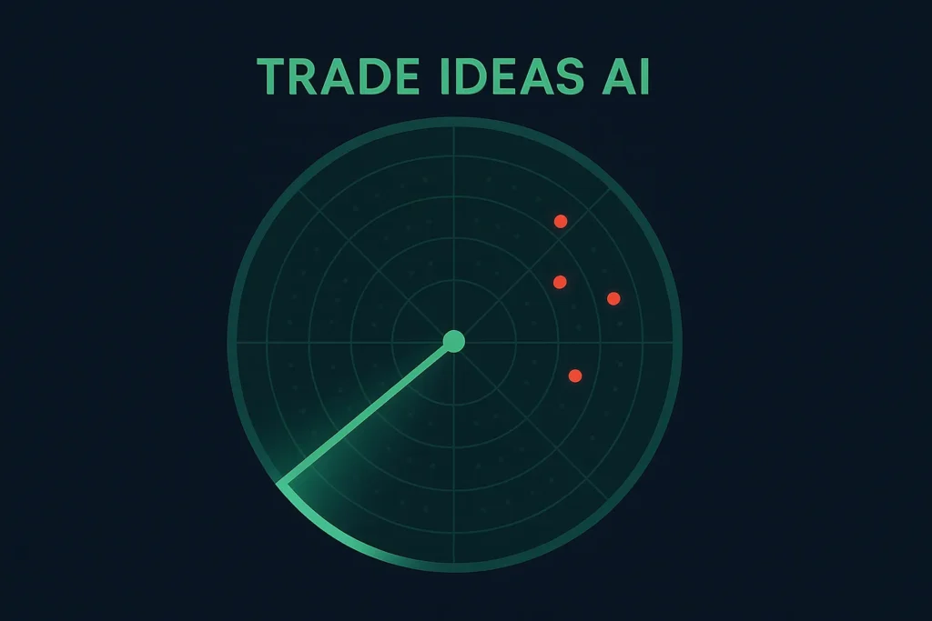 An animated radar screen representing the Trade Ideas AI scanning the market and finding profitable trade opportunities.