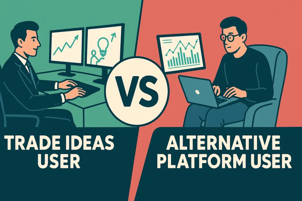 An infographic comparing a proactive day trader in a professional setup to a reactive analyst working from a chair.